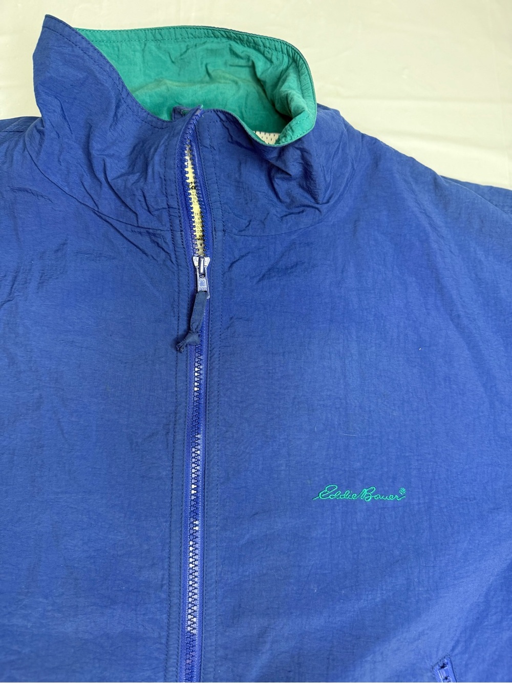 Eddie Bauer Windbreaker Jacket Mens Large Blue Full Zip Vintage Style